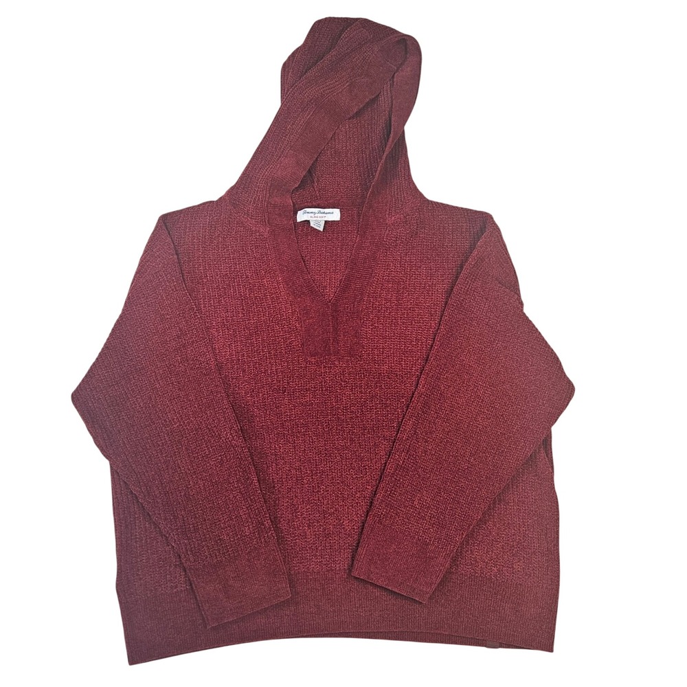 Tommy Bahama Island Soft Burgundy Red Chenille Waffle Knit Hoodie Sweater Large